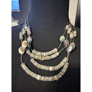 Chicos Silver Gray Mother of Pearl Tone 10" Long Beaded Statement Necklace NEW